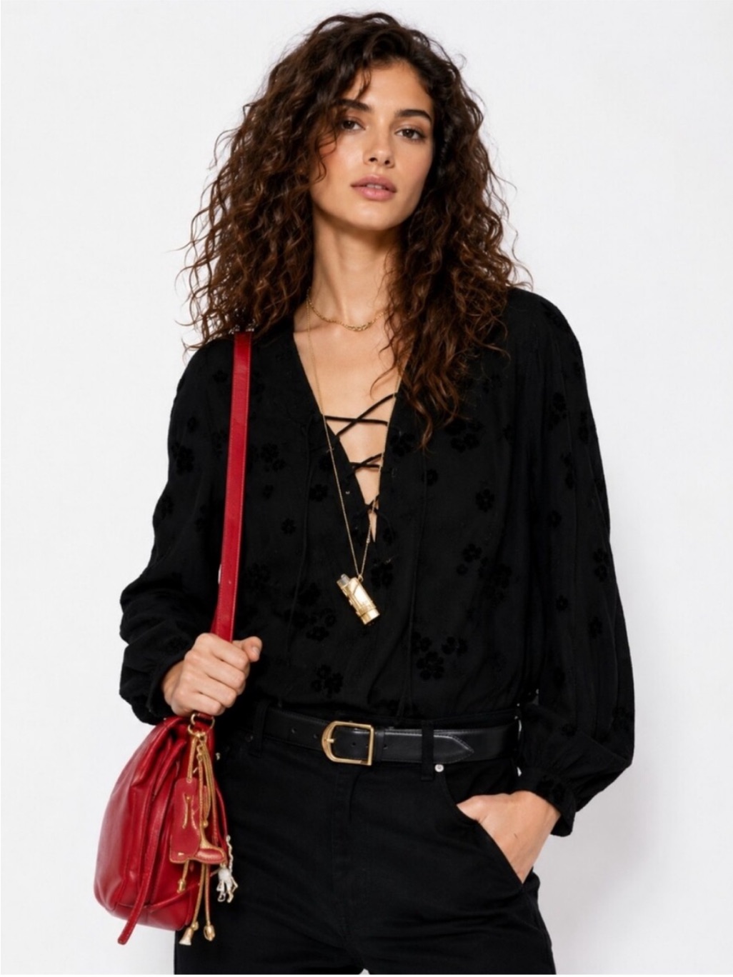 Zadig & Voltaire Tamela Black Blouse Viscose Tonal Flocked Floral Oversized Xxs